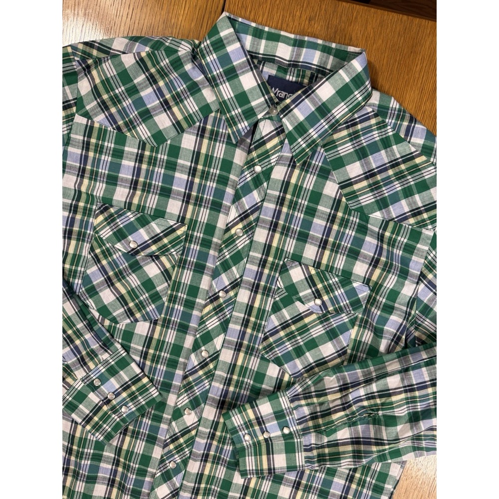 Wrangler Western Snap Shirt Mens XLT Green Plaid Long‎ Sleeve Big Tall